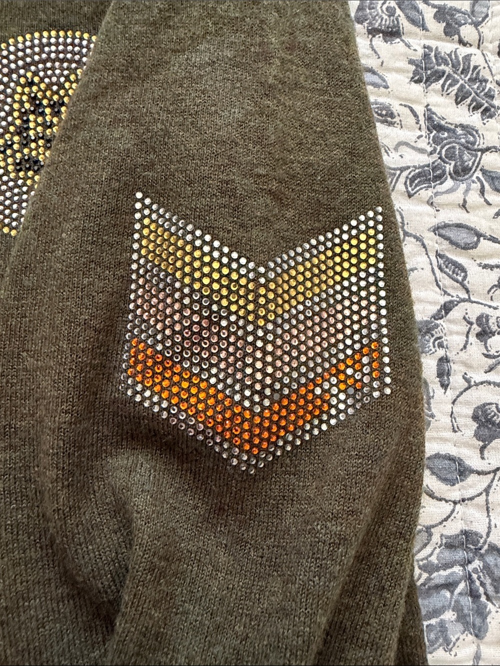 ZADIG AND VOLTAIRE Olive Green Embellished Sweater with Rhinestone Patches - Picture 8 of 10